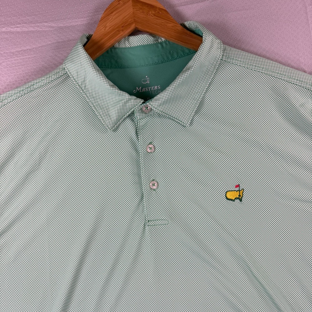 Masters Tech Men's sz XL Green White Checkered Performance Golf Polo Shirt